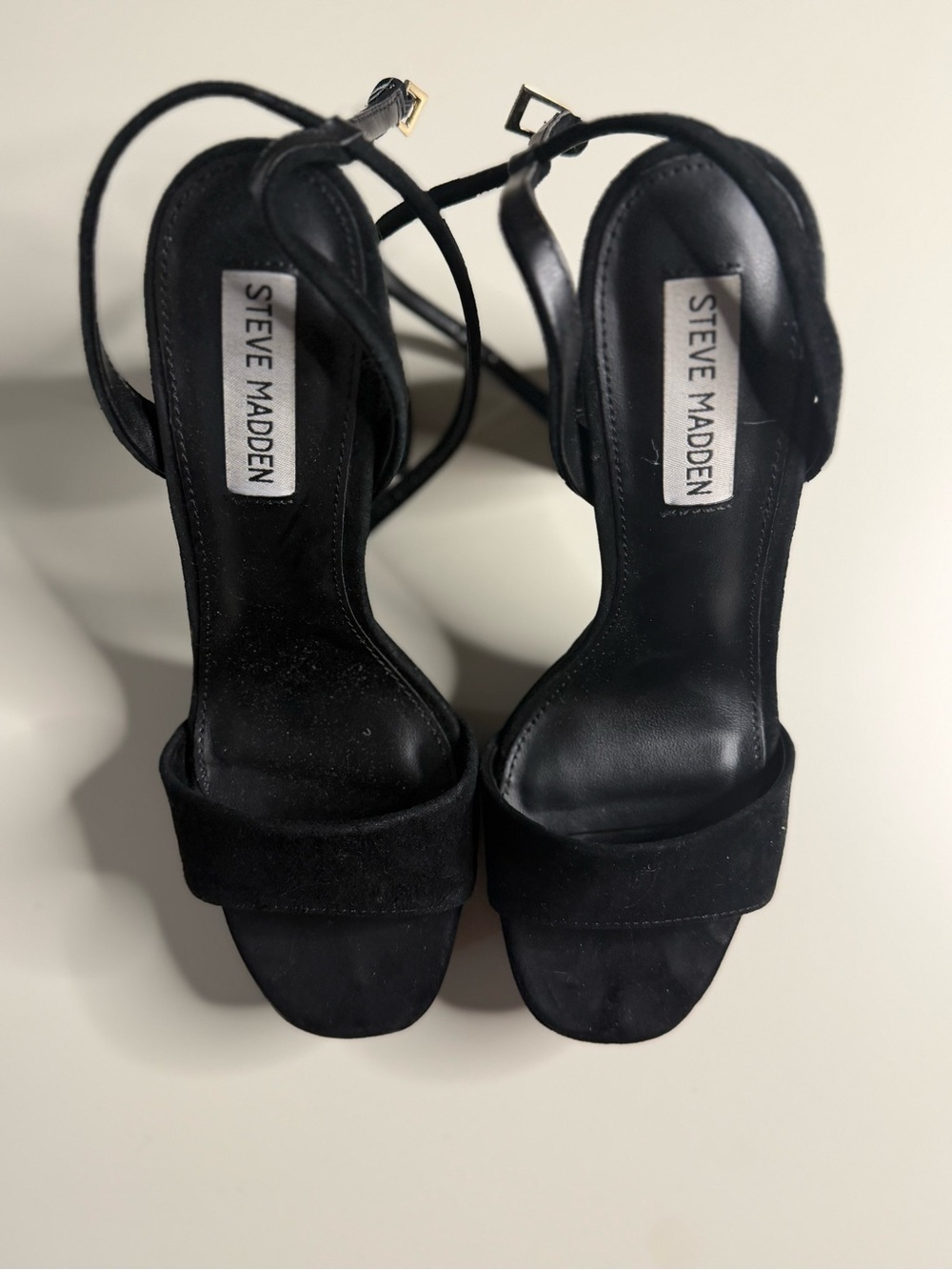 Steve Madden Black Suede Platform Strappy Ankle-Heel